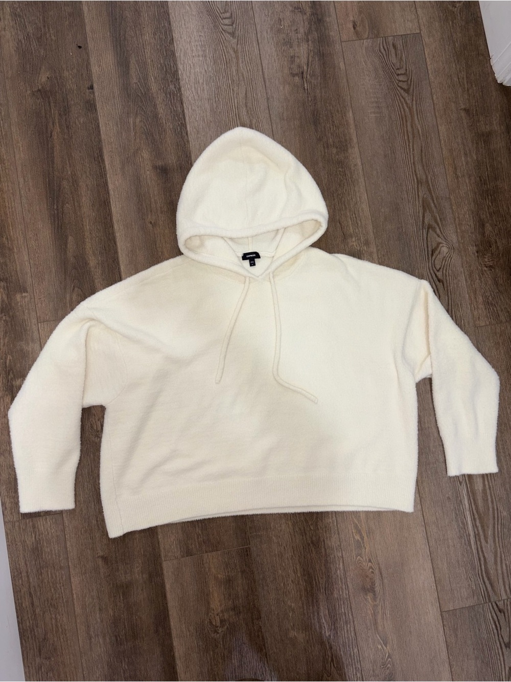 Express Ivory Plush Hooded Pullover